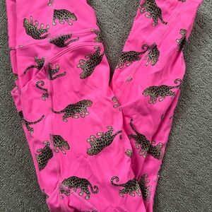 Fabletics Hot Pink Heart Leopard Print Leggings